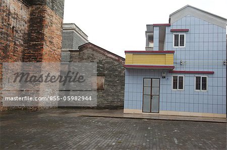 Contrast of new building and old houses at Chikan district, Kaiping, China