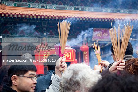 Crowded with worshippers in Chinese new year at Wong Tai Sin temple, Hong Kong