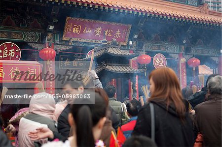 Crowded with worshippers in Chinese new year at Wong Tai Sin temple, Hong Kong