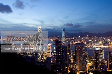 Paysage urbain depuis le pic de nuit, Hong Kong