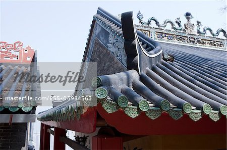 Engravings on the roof of the temple at Tsing Shan temple, New Territories, Hong Kong