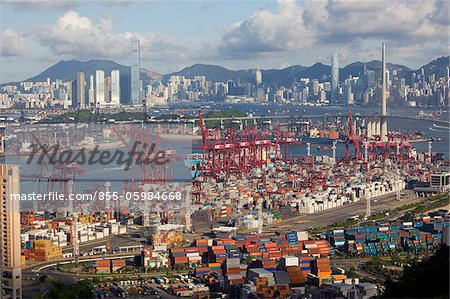 Mit Blick auf Victoria Harbour und Cargo-terminal, Kwai Chung, Hong Kong