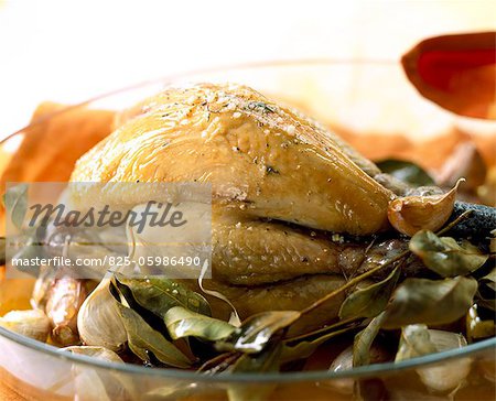 Chicken stuffed with bay leaves