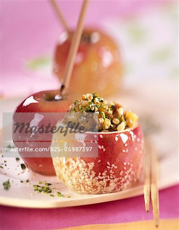 Toffee apple stuffed with pistachios