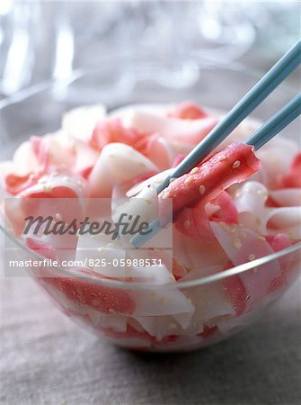 Ribbon noodle salad with preserved ginger, vinegar and sesame seeds