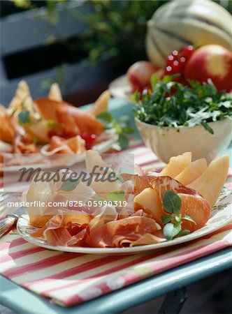 plate of parma ham and melon