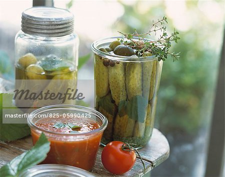 jars of tomato jam and gherkins