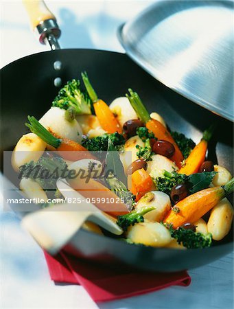 wok tossed baby vegetables with thyme