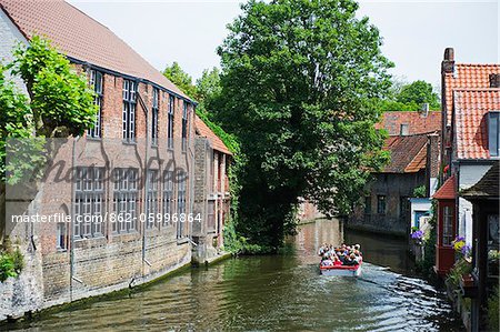 Europe, Belgium, Flanders, Bruges, tourist boat trip on the canal, old town, Unesco World Heritage Site