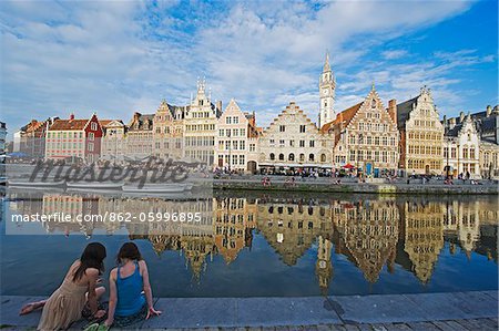 Europa, Belgien, Flandern, Ghent (Gent), Wasser-Stadthäuser
