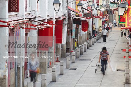 People walking along Rua da Felicidade, Macau, China