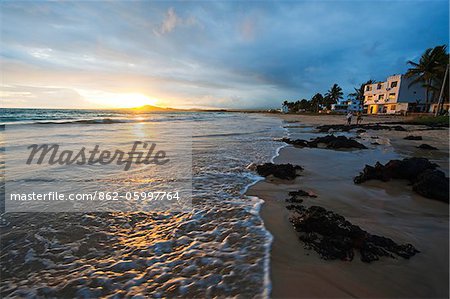 South America, Ecuador, Galapagos Islands, Isla Isabela, Unesco site, Puerto Villamil, sunset on the beach