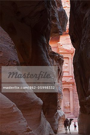 Approaching The Treasury through the narrow called The Siq, Petra, Jordan