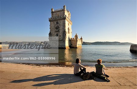 Torre de Belem (Belem Tower), a UNESCO World Heritage Site built in the 16th century, Lisbon, Portugal