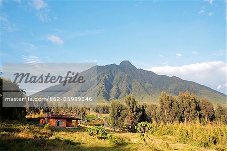 Cottage at Sabyinyo Silverback Lodge on the edge of Volcanoes National Park, Rwanda.