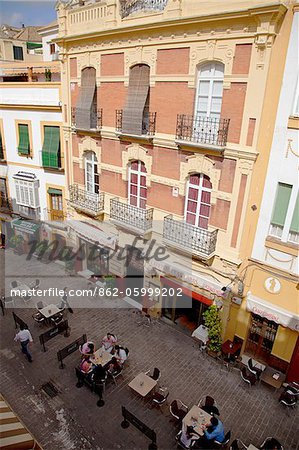 Spain, Andalusia, Seville; A street in the historic centre