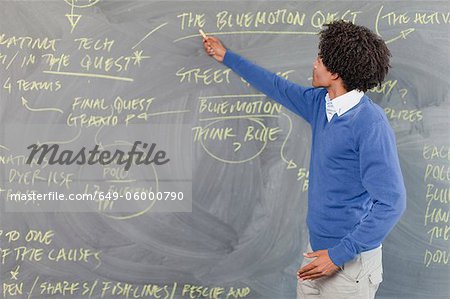 Teacher pointing to chalkboard