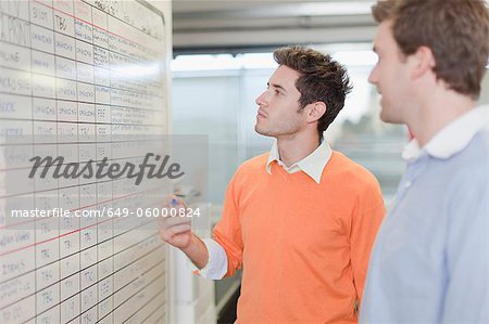 Businessman writing on whiteboard