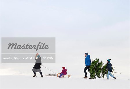 Family walking together in snow