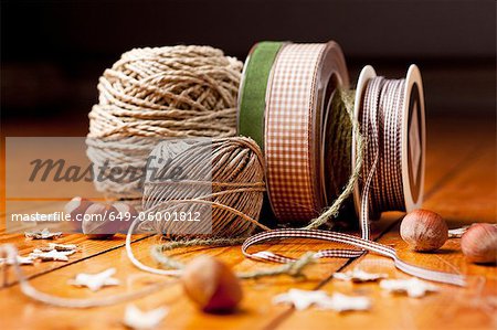 Close up of ribbon, string and nuts