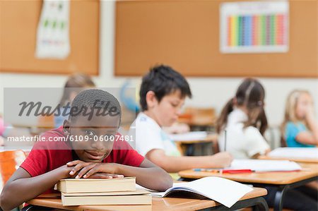 Side view of resting elementary student
