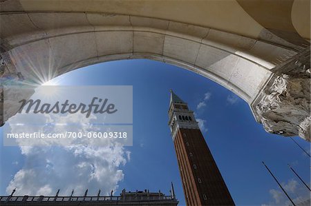 St. Mark's Campanile from Doge's Palace Archway, Venice, Veneto, Italy