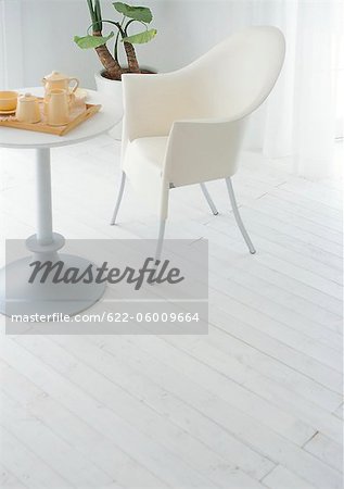 Chair And Side Table In White, Tea Service