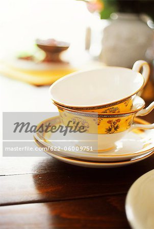 Teacups And Saucers On Table