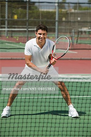 Tennis Player on court Ready to Play, front view