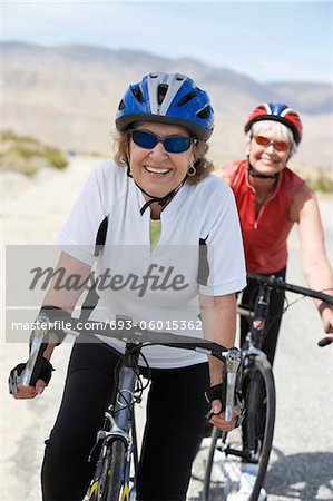 Two women on bicycle ride, portrait