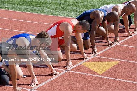Athletes ready to run, high angle view