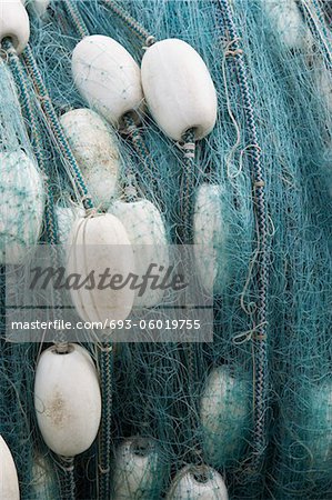 Rolled up fishing net, close up