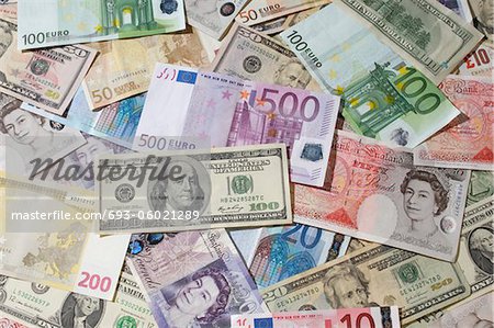 Américaines, britanniques et Euro monnaie de papier