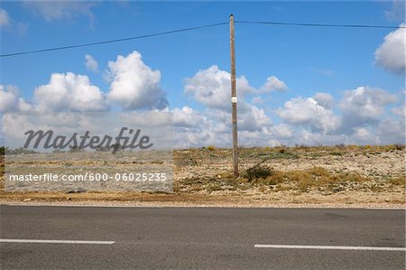 Utility Pole on Side of Country Road, Murviel-les-Montpellier, Herault, France