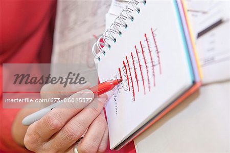 Woman making list in small notebook