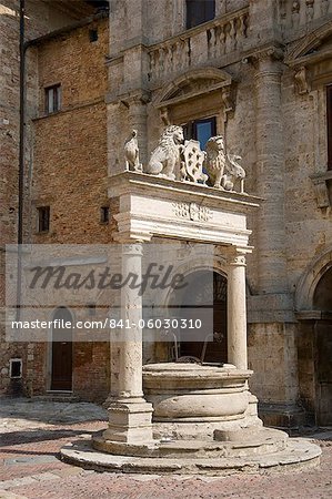 An old ornate marble well in Montepulciano, Tuscany, Italy, Europe