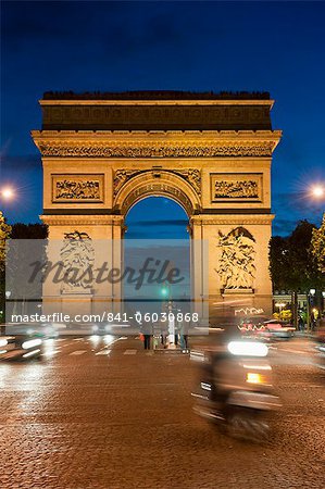 Traffic around Arc de Triomphe, Avenue des Champs Elysees, Paris, France, Europe