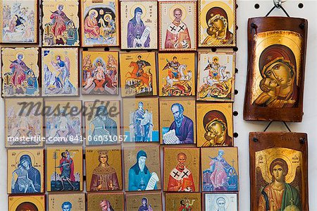 Orthodox icons for sale in the Plaka District, Athens, Greece, Europe