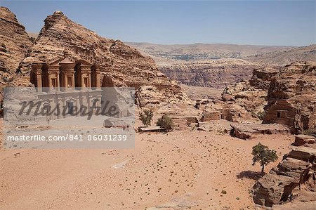 The facade of the Monastery carved into the red rock at Petra, UNESCO World Heritage Site, Jordan, Middle East