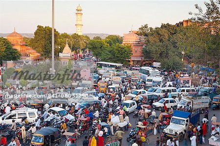 Traffic congestion and street life in the city of Jaipur, Rajasthan, India, Asia