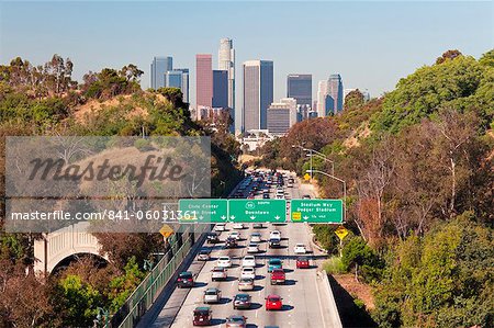 Pasadena Freeway (CA Highway 110) leading to Downtown Los Angeles, California, United States of America, North America