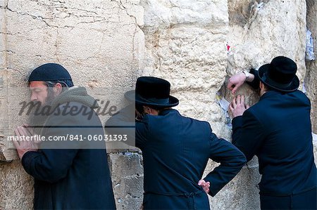 Men praying at the Wailing Wall, Jewish Quarter of the Western Wall Plaza, Old City, Jerusalem, Israel, Middle East
