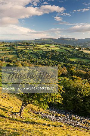 Rolling countryside surrounding the Usk Valley, Brecon Beacons National Park, Powys, Wales, United Kingdom, Europe
