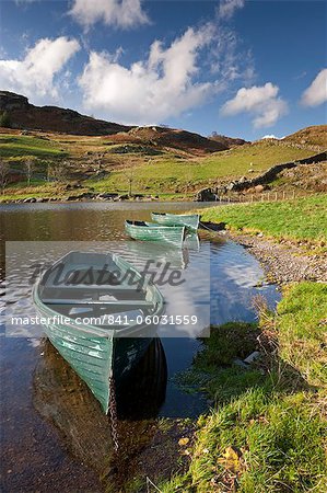 Bateaux sur Watendlath Tarn, Parc National de Lake District, Cumbria, Angleterre, Royaume-Uni, Europe