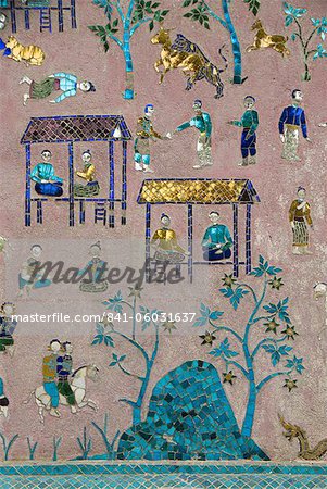 Spiegel-Mosaiken, Reclining Buddha-Schrein (Rote Kapelle), Wat Xieng Thong, UNESCO Weltkulturerbe, Luang Prabang, Laos, Indochina, Südostasien, Asien