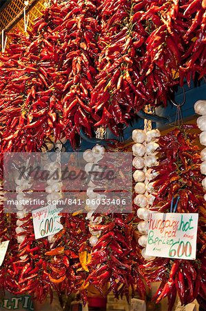 Paprika et l'ail, le marché Central (Kozponti Vasarcsarnok), Budapest, Hongrie, Europe Paprika et l'ail, le marché Central (Kozponti Vasarcsarnok), Budapest, Hongrie, Europe