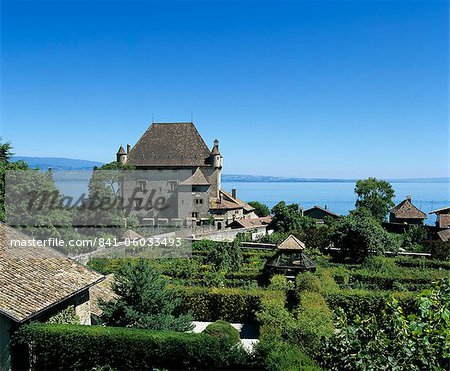 The Chateau and Jardin des Cinq Sens (Garden of the Five Senses), Yvoire, Lake Geneva (Lac Leman), Rhone Alpes, France, Europe