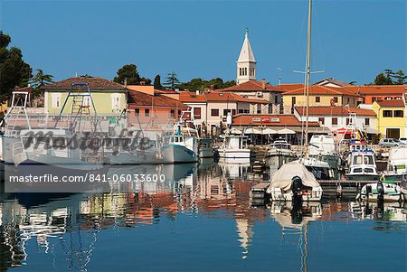 Harbour and Venetian style campanile, Novigrad (Cittanova), Istria, Croatia, Adriatic, Europe