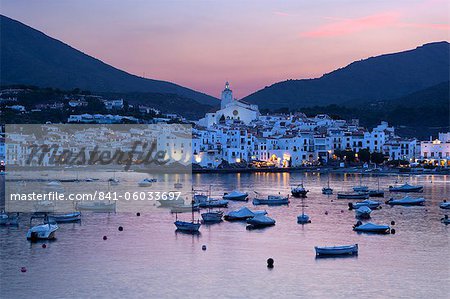 Harbour at dusk, Cadaques, Costa Brava, Catalonia, Spain, Mediterranean, Europe