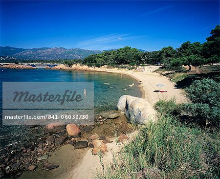 Vue sur la plage, Cala Rossa, South East Corse, Corse, Méditerranée, Europe Vue sur la plage, Cala Rossa, South East Corse, Corse, Méditerranée, Europe